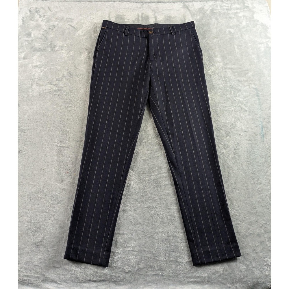 Scotch & Soda Pants Men 34x29 Blue Mott Pinstripe Wool Blend Chino Slim Fit READ